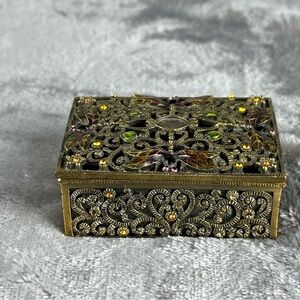 Vintage Dragonfly Trinket Box Enameled Pewter Filagree W Lid Missing Cabochon